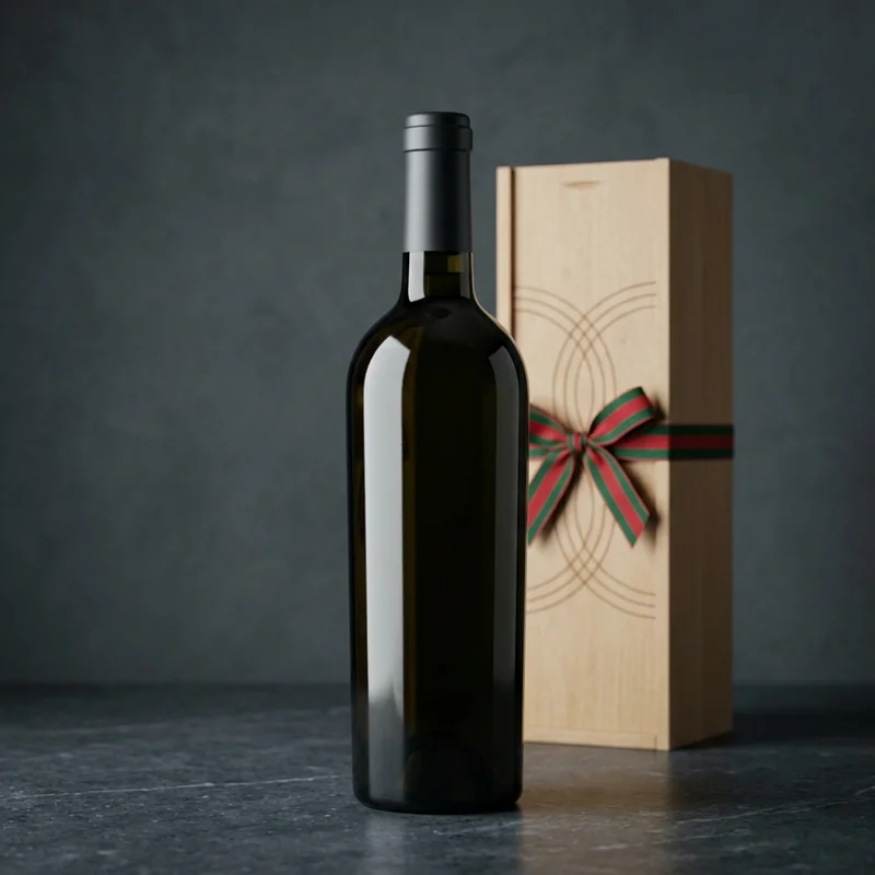 Festive wine bottle and gift box