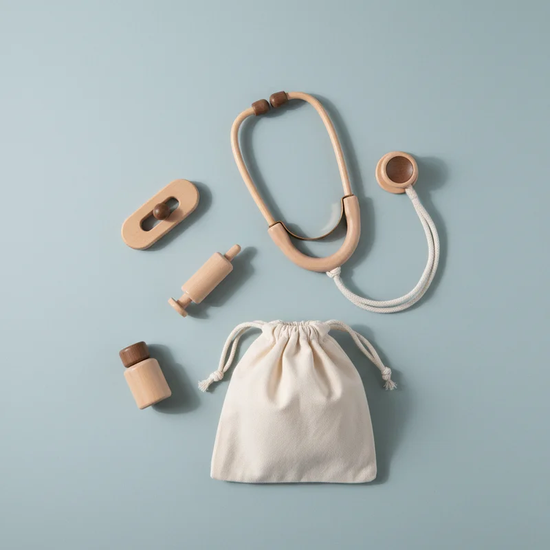 Natural wooden doctor toy set