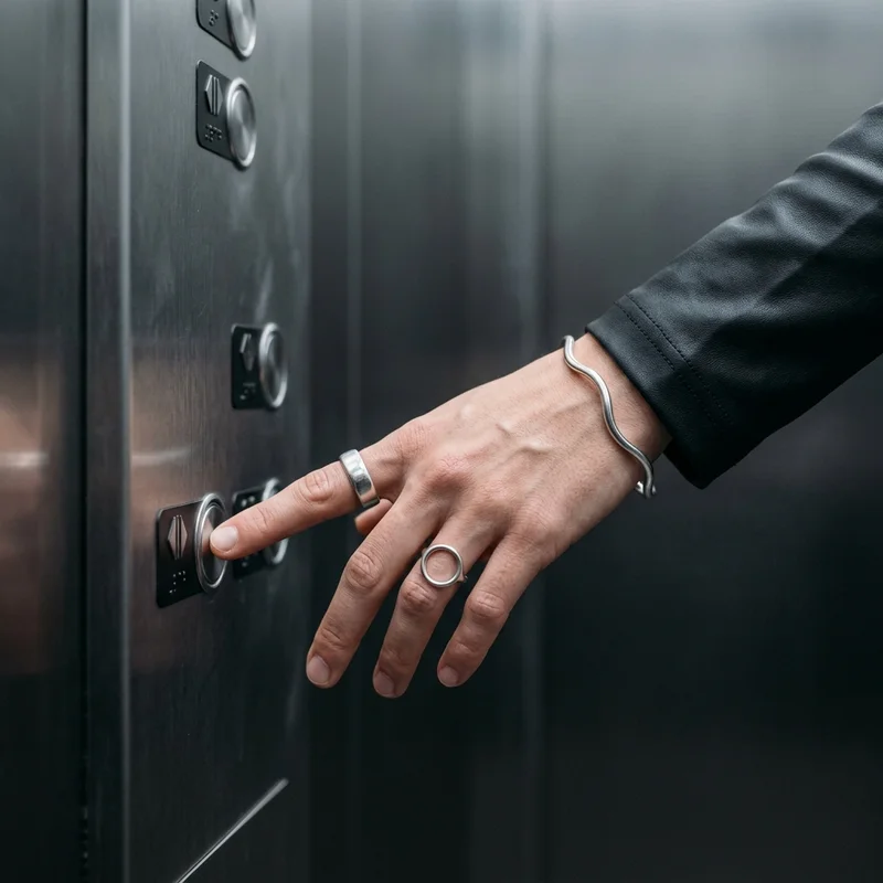 Silver jewelry in modern elevator