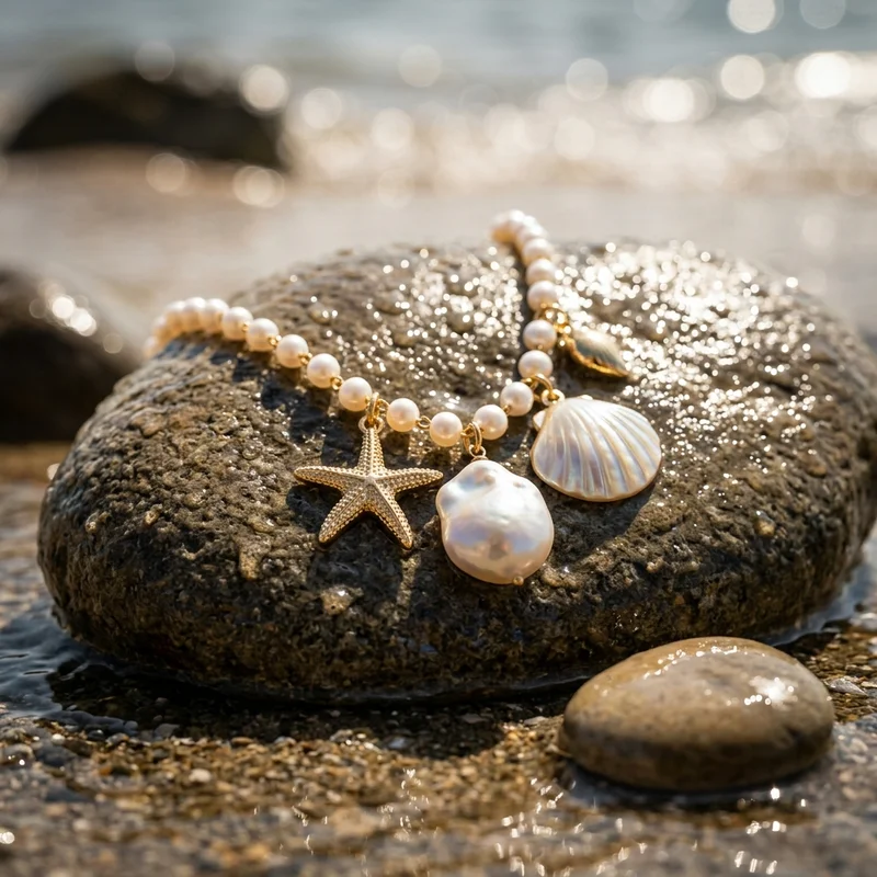 Golden sea charm necklace