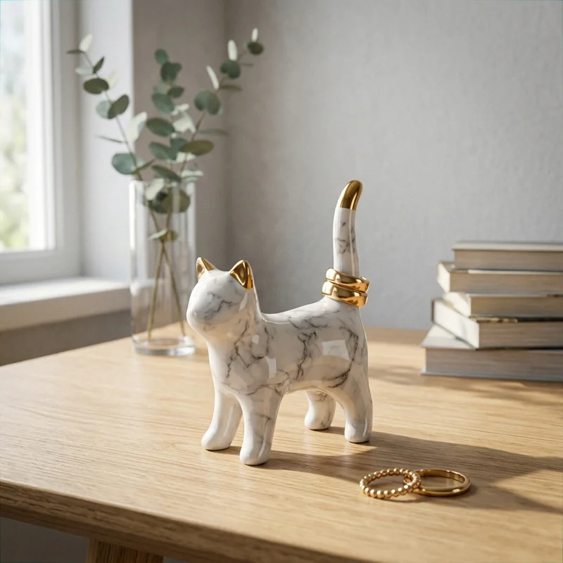 Charming Cat Figurine Ring Holder