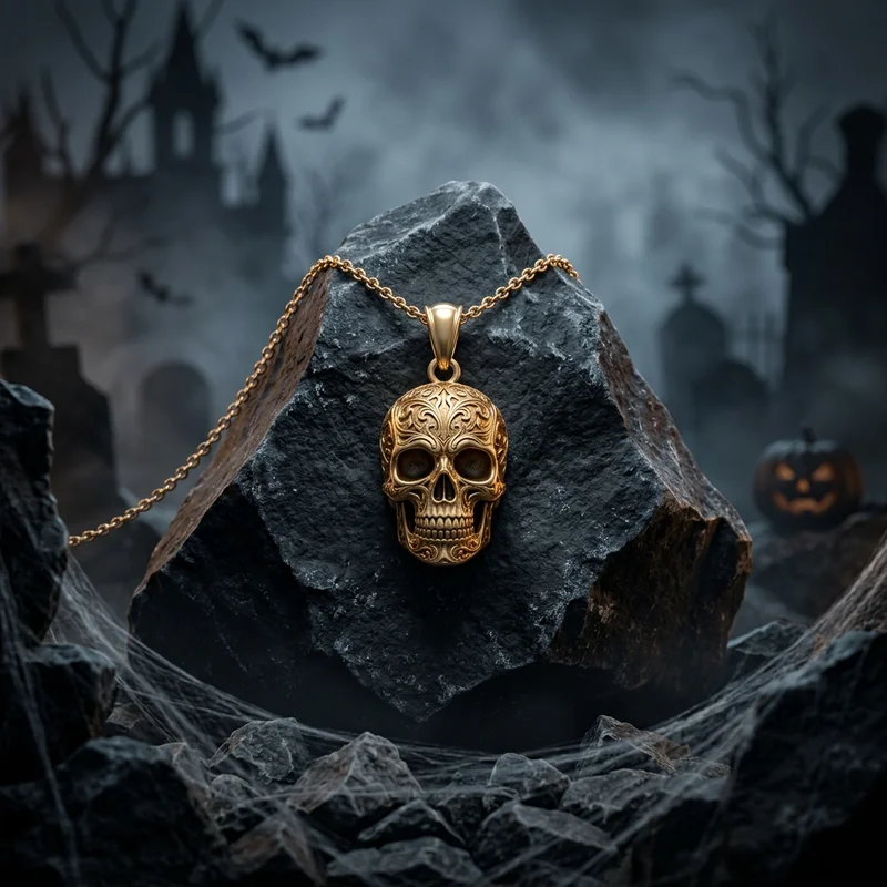 Gothic gold skull necklace