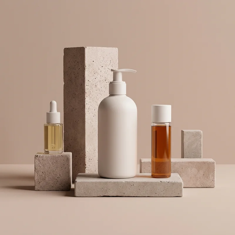 Modern skincare on concrete blocks
