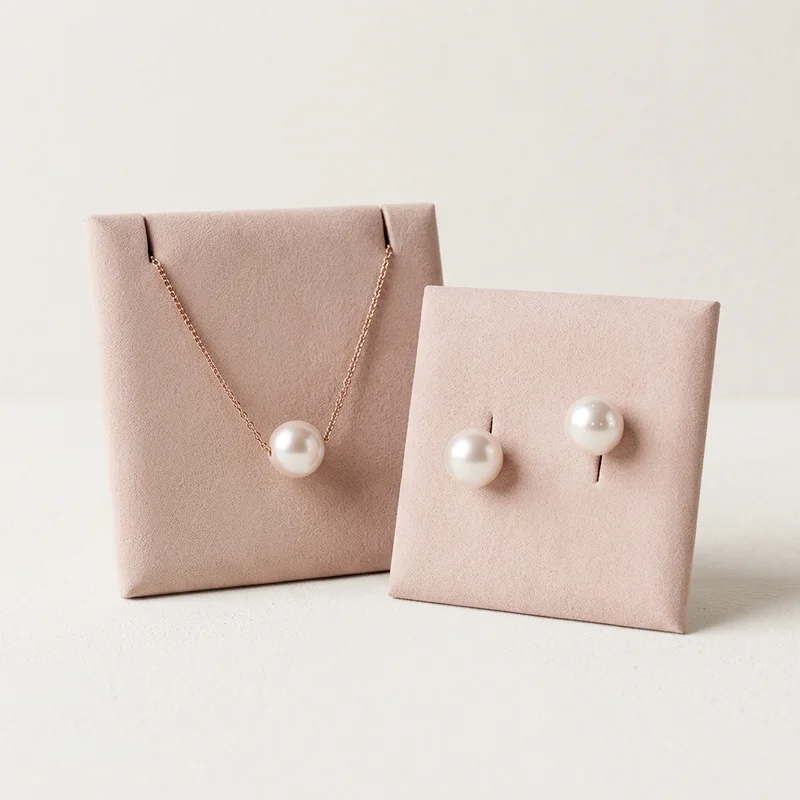 Pearl jewelry on pink velvet