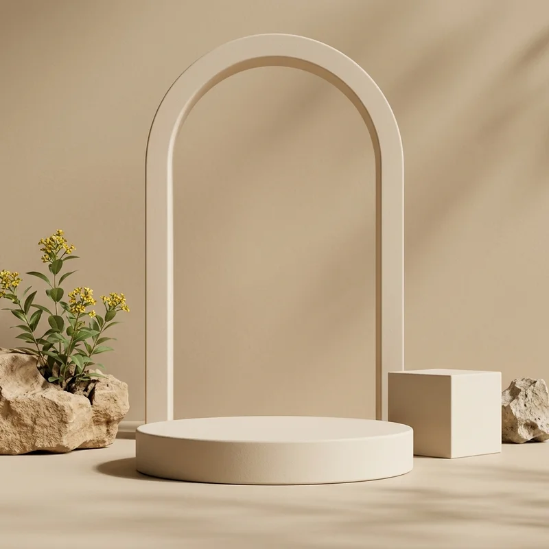 Natural beige podium with palm shadow