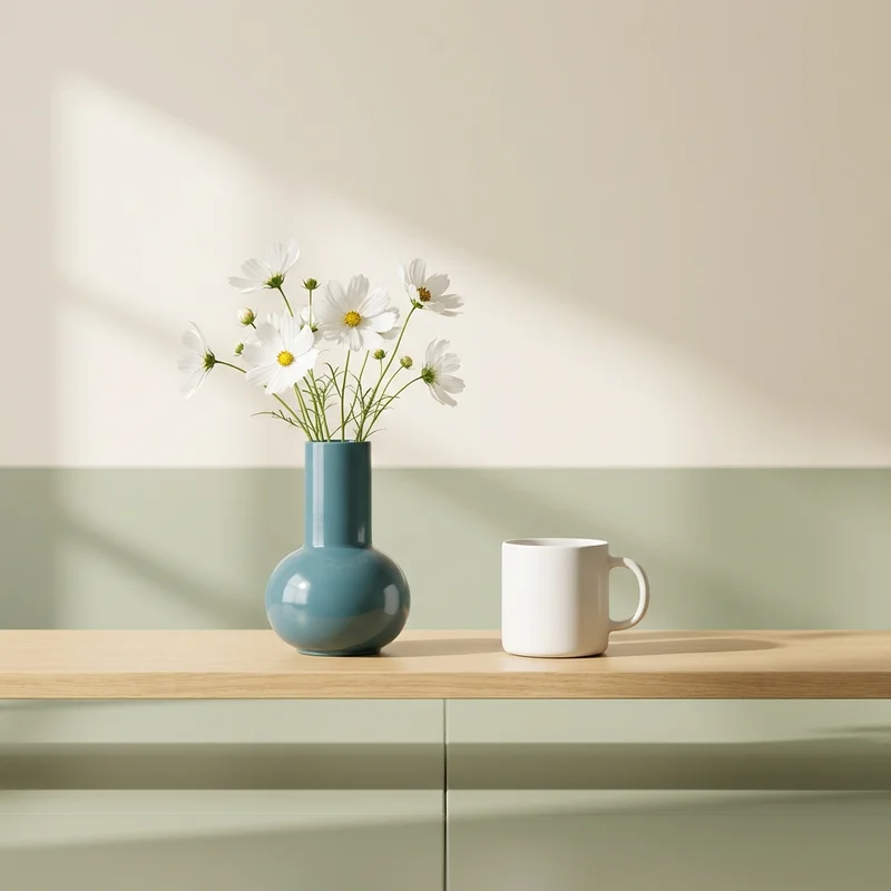 Serene morning shelf with vase and mug