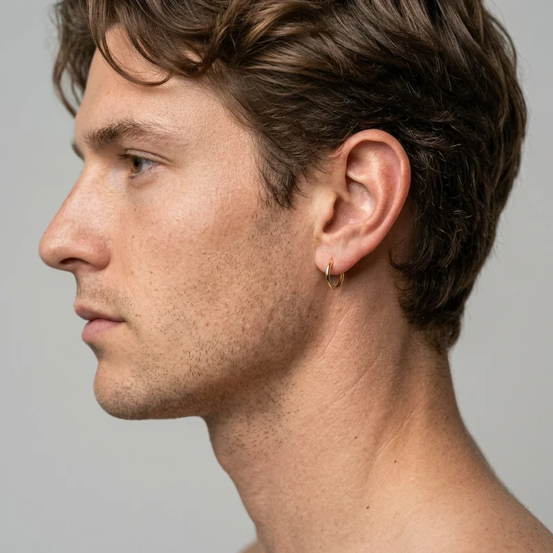 Classic gold hoop earring on model