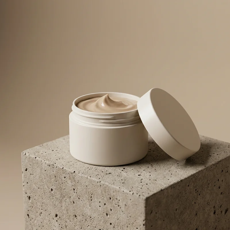 Minimalist cream jar on stone