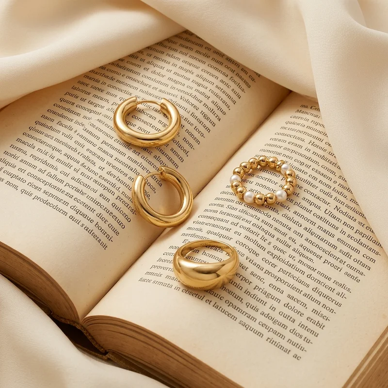 Vintage gold jewelry on old book