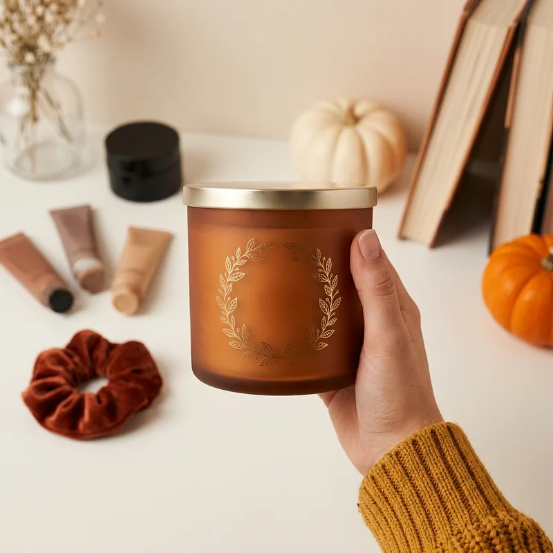 Cozy autumn candle scene