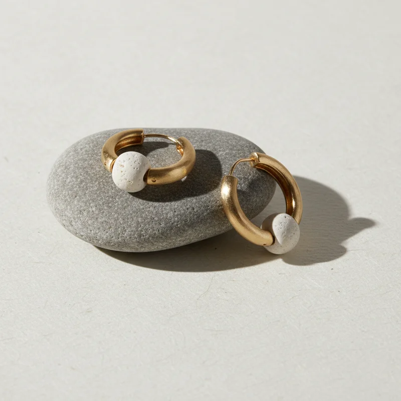 Minimalist gold earrings on stone