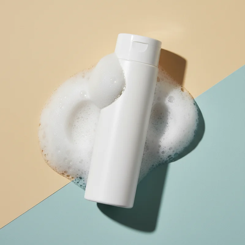 Foamy cleanser on two-tone background