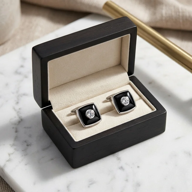 Elegant diamond cufflinks on marble