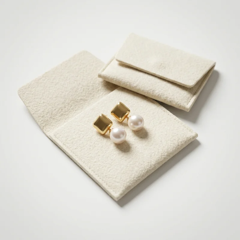 Minimalist pearl earrings on suede