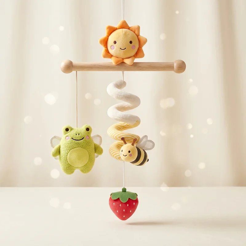 Playful baby mobile on fabric