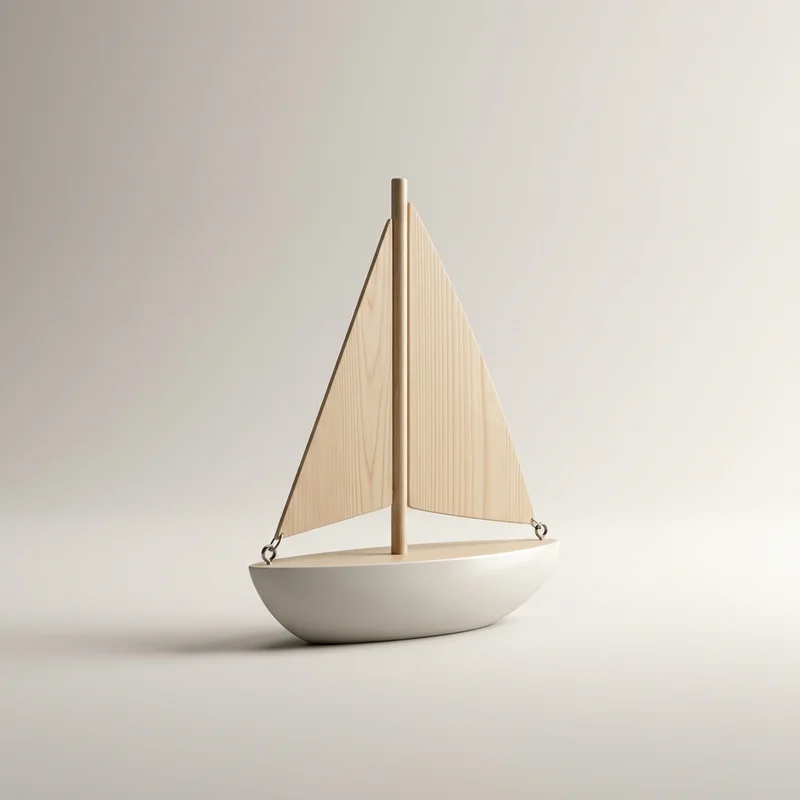 Minimalist wooden toy sailboat