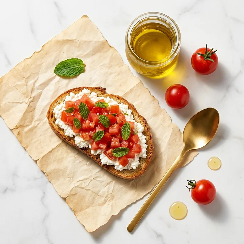 Fresh tomato bruschetta on marble