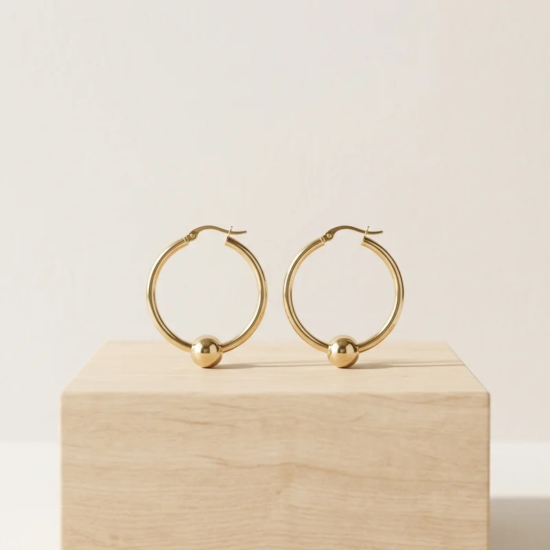 Minimalist gold earrings on wood