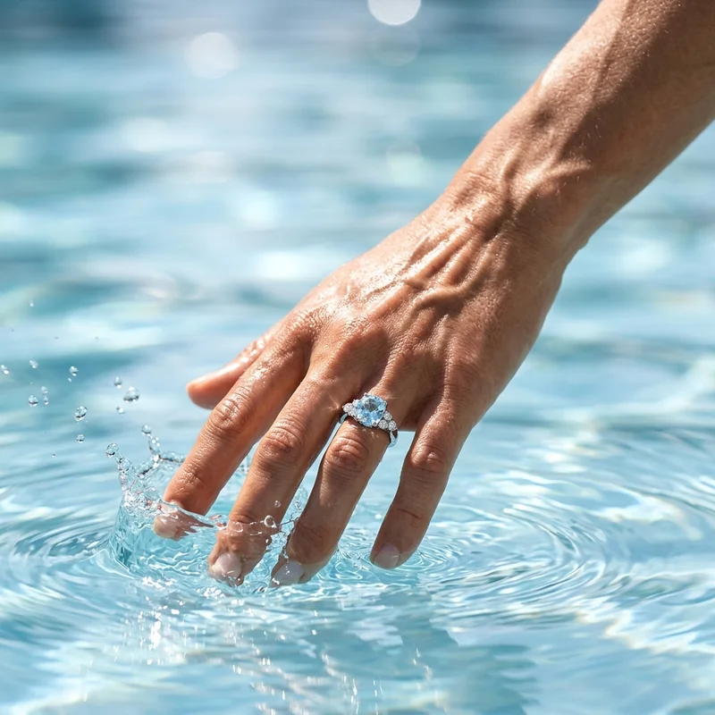 Sparkling hand with aquamarine ring