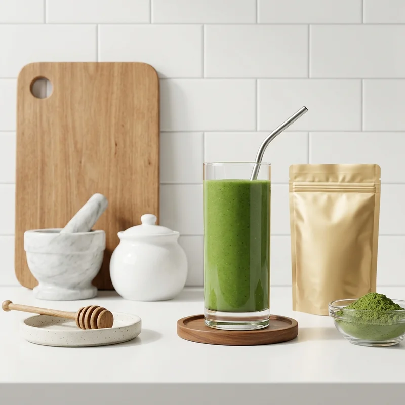 Matcha smoothie kitchen setup