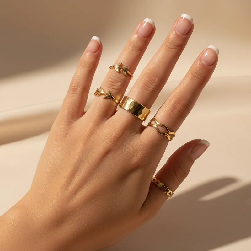 Ornate gold rings on hand
