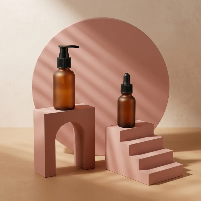 Modern skincare on geometric podiums